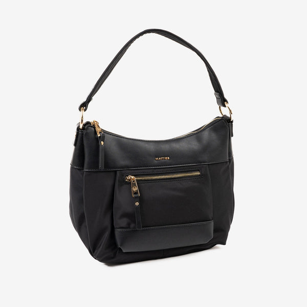 SHOULDER BAG WITH CROSSBODY STRAP, BLACK COLOR, BERJA SERIES. 26.5x24x13 CM