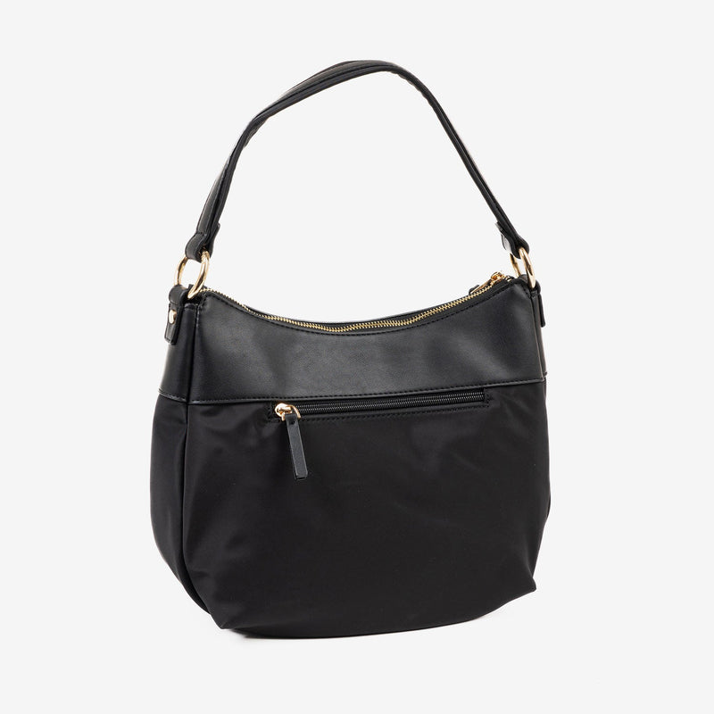 SHOULDER BAG WITH CROSSBODY STRAP, BLACK COLOR, BERJA SERIES. 26.5x24x13 CM