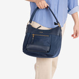 SHOULDER BAG WITH CROSSBODY STRAP, BLUE COLOR, BERJA SERIES. 26.5x24x13 CM