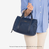 BOLSO DE MANO CON BANDOLERA, COLOR AZUL, SERIE BERJA. 27x19x15 CM