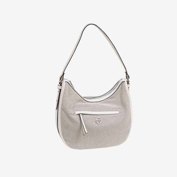 BOLSO DE HOMBRO CON BANDOLERA, COLOR BLANCO, SERIE DALIAS. 28x26x11 CM