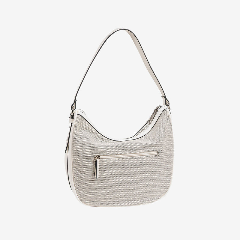 BOLSO DE HOMBRO CON BANDOLERA, COLOR BLANCO, SERIE DALIAS. 28x26x11 CM