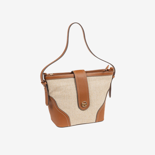 SHOULDER BAG WITH STRAP, LEATHER COLOR, GADOR SERIES. 22x22x11.5 CM