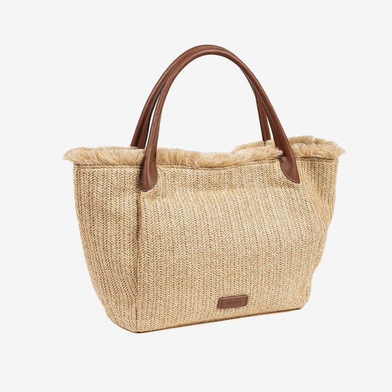 BOLSO DE HOMBRO CON BANDOLERA, COLOR NATURAL, SERIE MOJACAR. 30x28x13 CM