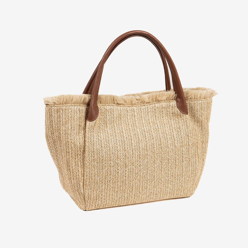 BOLSO DE HOMBRO CON BANDOLERA, COLOR NATURAL, SERIE MOJACAR. 30x28x13 CM