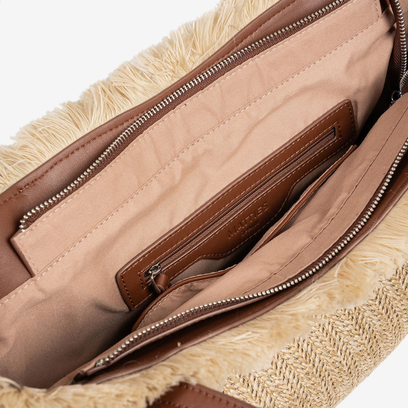 SHOULDER BAG WITH STRAP, NATURAL COLOR, MOJACAR SERIES. 30x28x13 CM