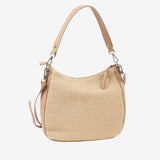 BOLSO DE HOMBRO CON BANDOLERA, COLOR CAMEL, SERIE NIJAR. 32x30x11 CM