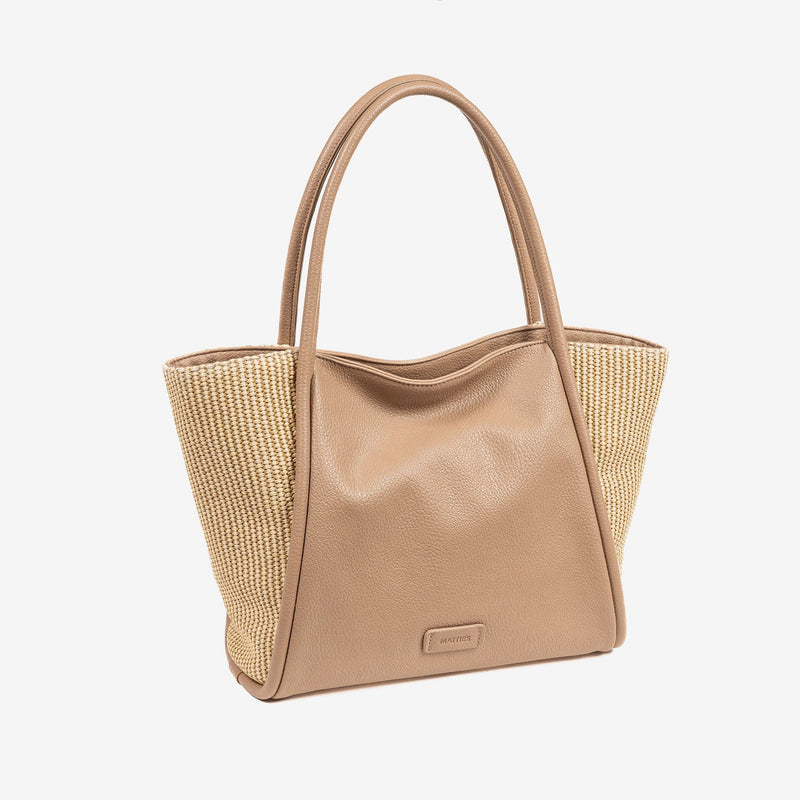 SHOULDER BAG WITH CROSSBODY STRAP, CAMEL COLOR, NIJAR SERIES. 31x25x13.5 CM