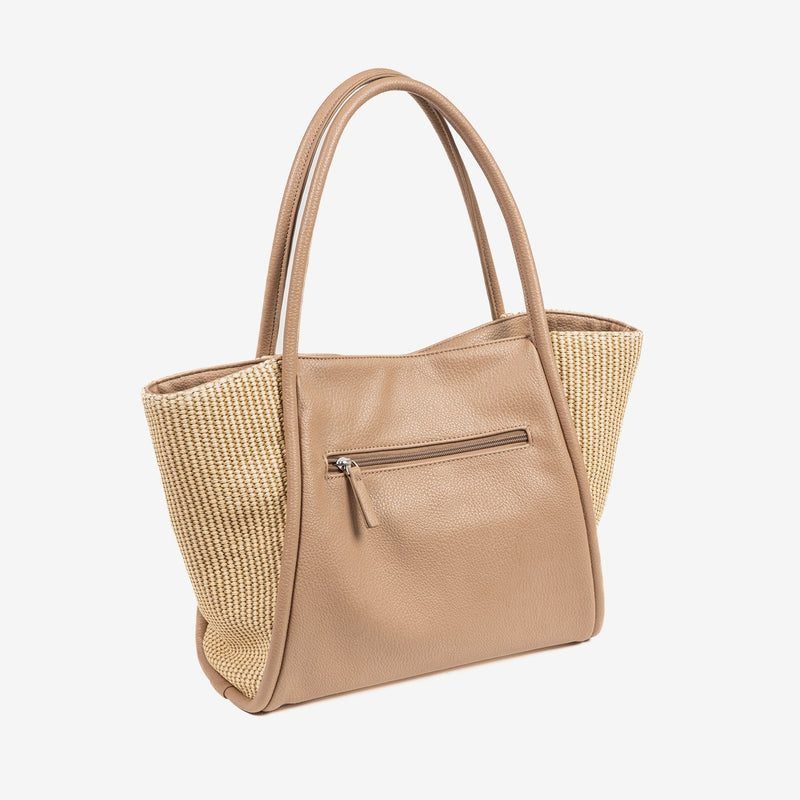 SHOULDER BAG WITH CROSSBODY STRAP, CAMEL COLOR, NIJAR SERIES. 31x25x13.5 CM