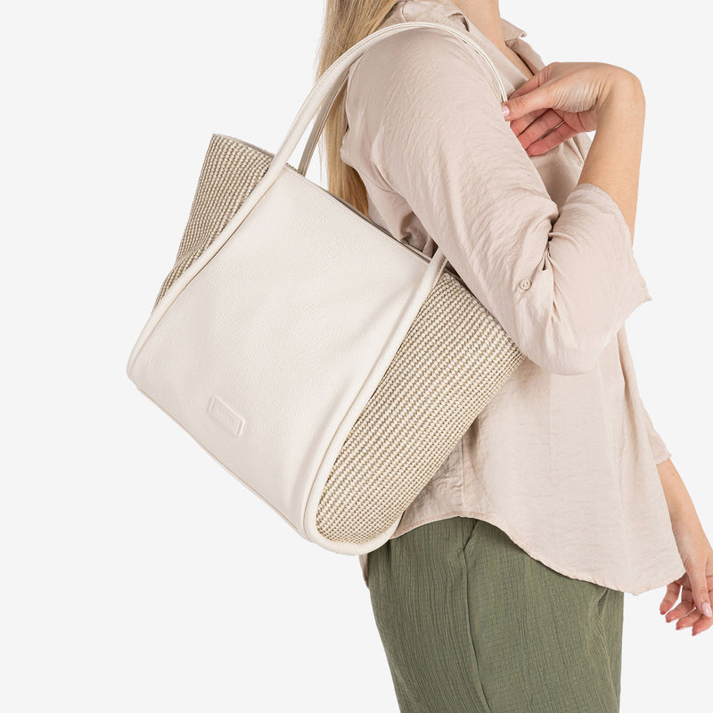 SHOULDER BAG WITH STRAP, WHITE COLOR, NIJAR SERIES. 31x25x13.5 CM