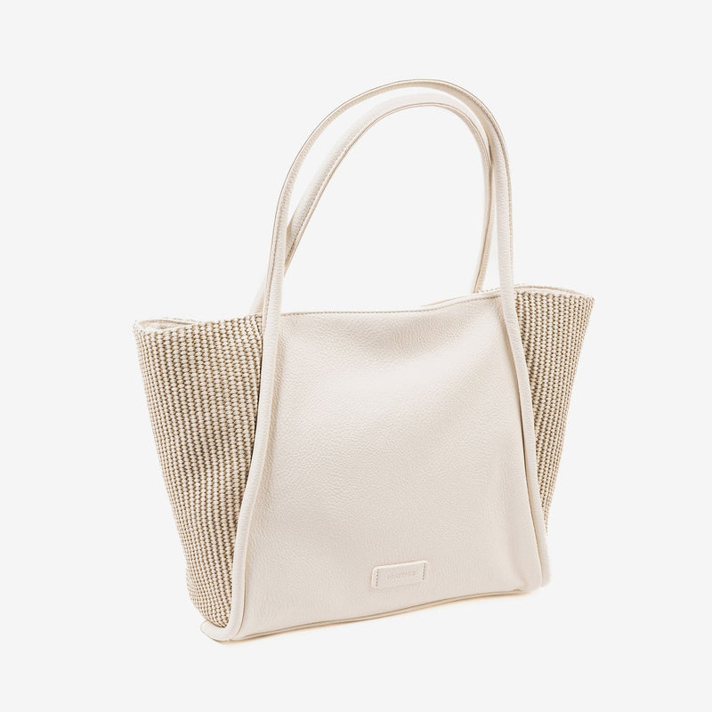 BOLSO DE HOMBRO CON BANDOLERA, COLOR BLANCO, SERIE NIJAR. 31x25x13.5 CM