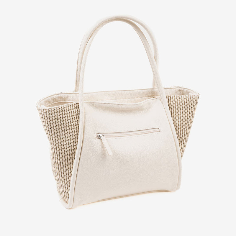 BOLSO DE HOMBRO CON BANDOLERA, COLOR BLANCO, SERIE NIJAR. 31x25x13.5 CM