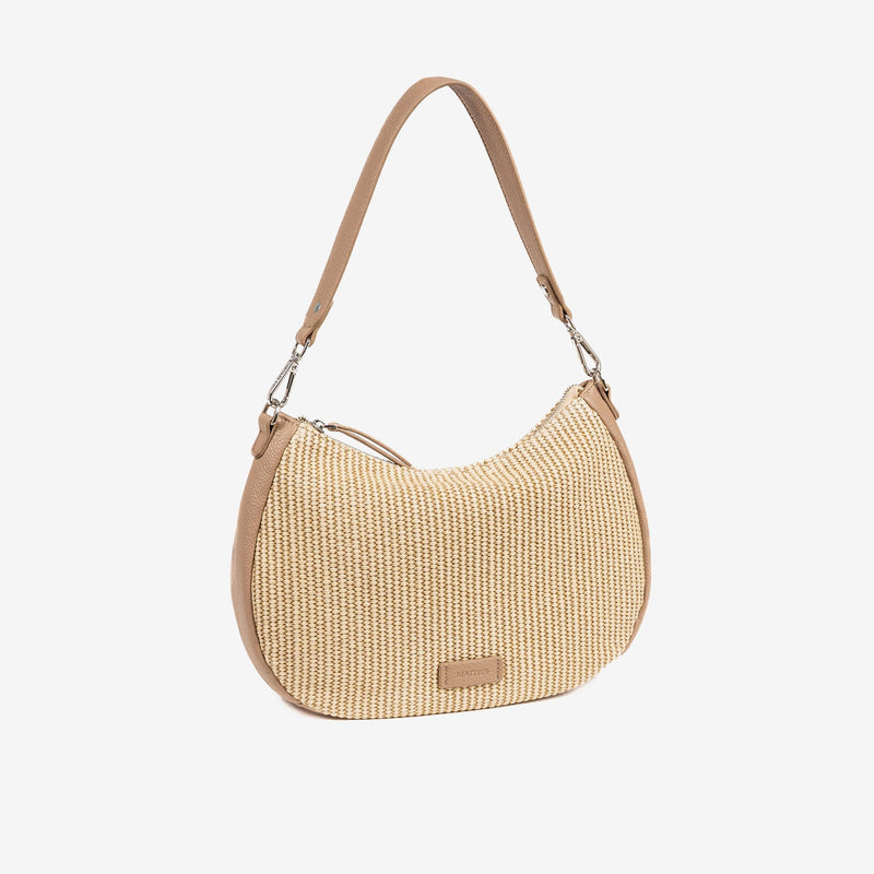 SHOULDER BAG WITH CROSSBODY STRAP, CAMEL COLOR, NIJAR SERIES. 31x25x08 CM