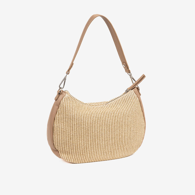 SHOULDER BAG WITH CROSSBODY STRAP, CAMEL COLOR, NIJAR SERIES. 31x25x08 CM