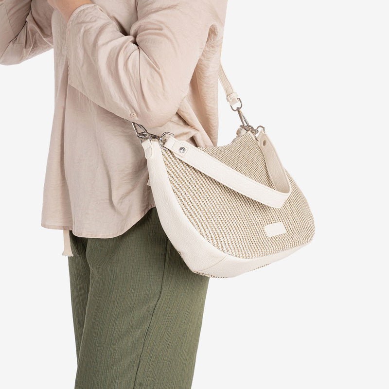 SHOULDER BAG WITH STRAP, WHITE COLOR, NIJAR SERIES. 31x25x08 CM