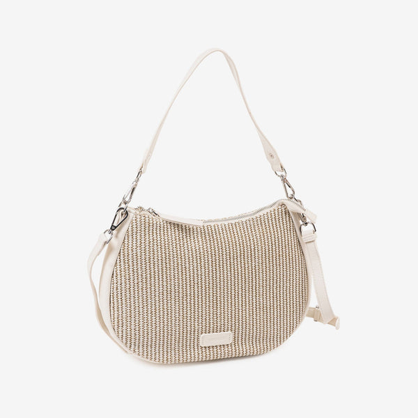 BOLSO DE HOMBRO CON BANDOLERA, COLOR BLANCO, SERIE NIJAR. 31x25x08 CM