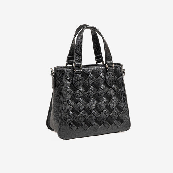 HAND BAG WITH SHOULDER STRAP, BLACK COLOR, ROQUETAS SERIES. 22x20x12 CM