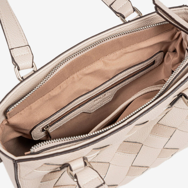 HAND BAG WITH SHOULDER STRAP, BEIGE COLOR, ROQUETAS SERIES. 30x23x13 CM