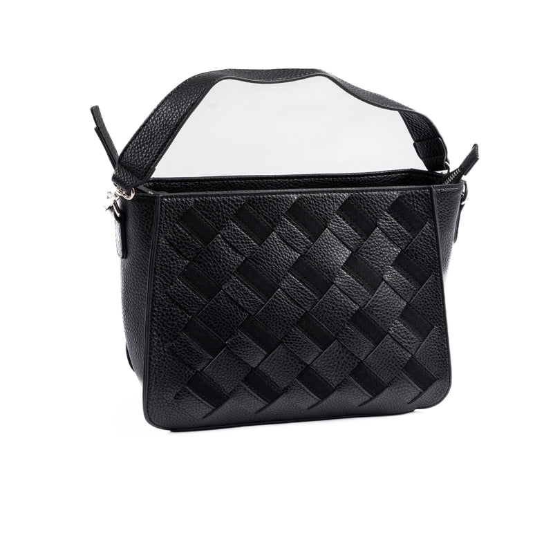 HAND BAG WITH SHOULDER STRAP, BLACK COLOR, ROQUETAS SERIES. 28x20x12 CM