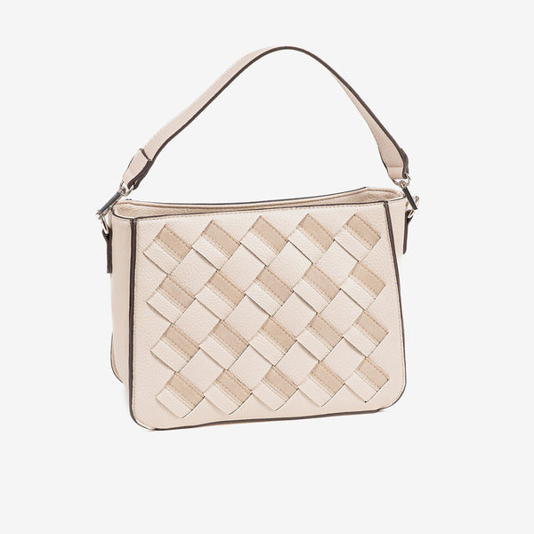 HAND BAG WITH SHOULDER STRAP, BEIGE COLOR, ROQUETAS SERIES. 28x20x12 CM