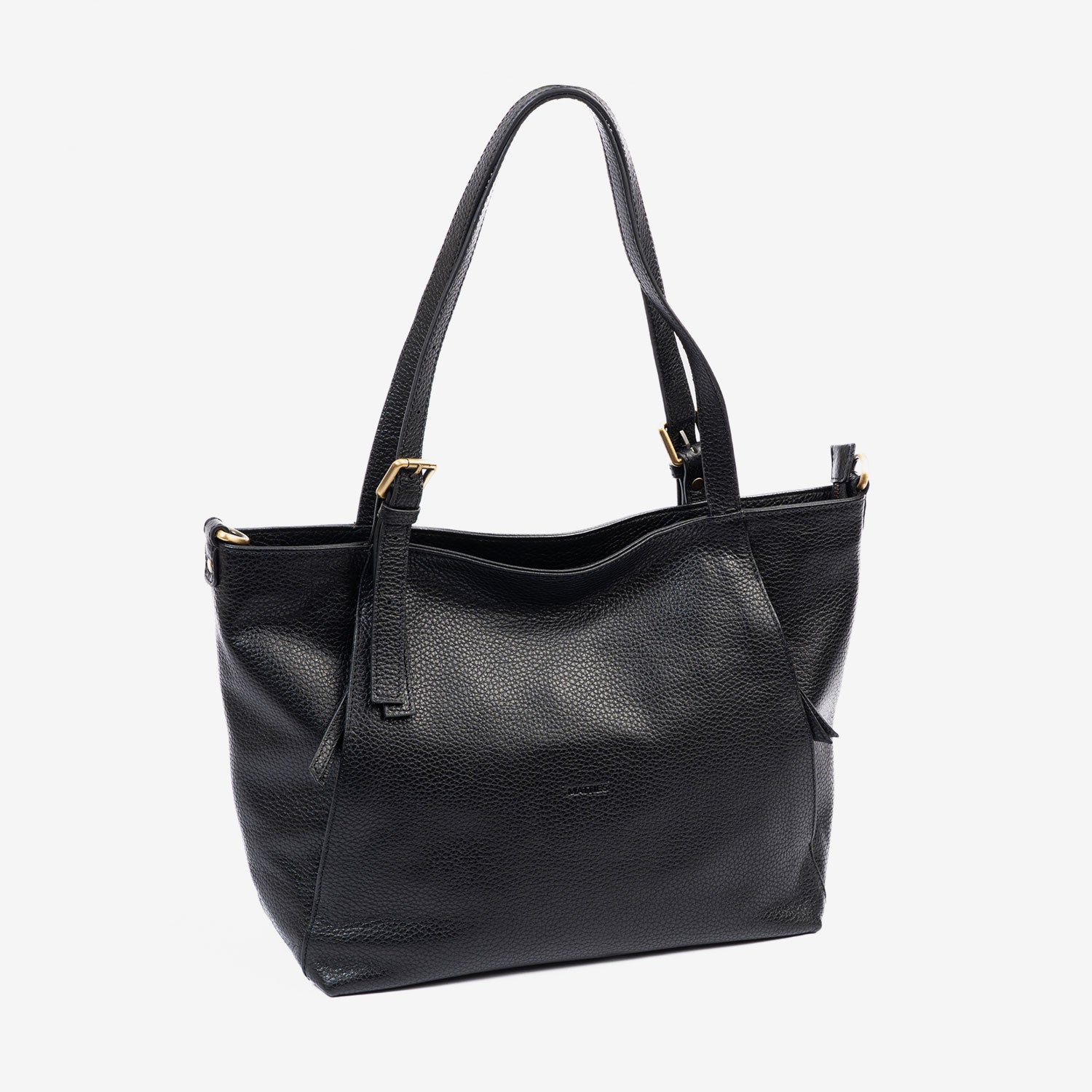 Zippered shopper bag, black color, Floater/leather Series. 33x27.5x10 cm