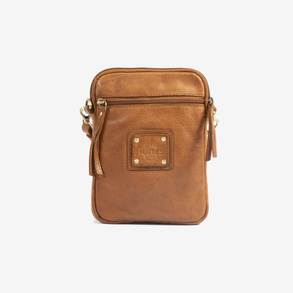 Bolso bandolera vertical de piel natural
