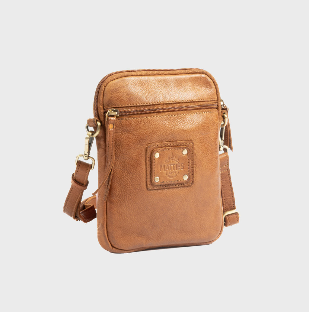 Bolso bandolera vertical de piel natural
