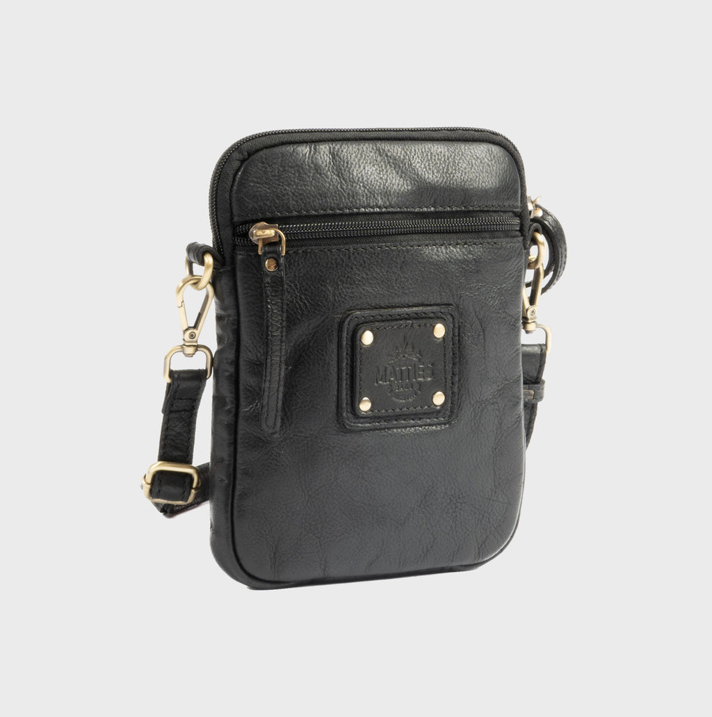 Bolso bandolera vertical de piel natural