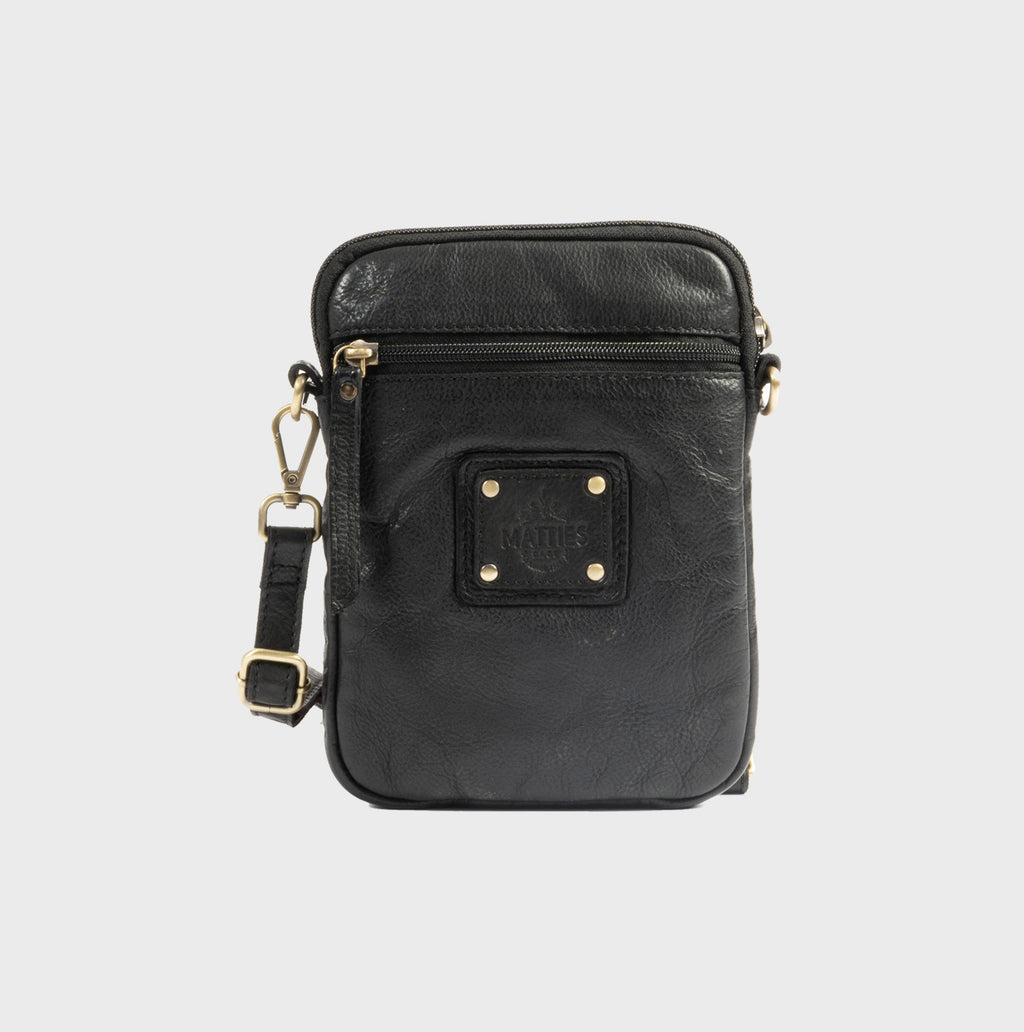 Bolso bandolera vertical de piel natural