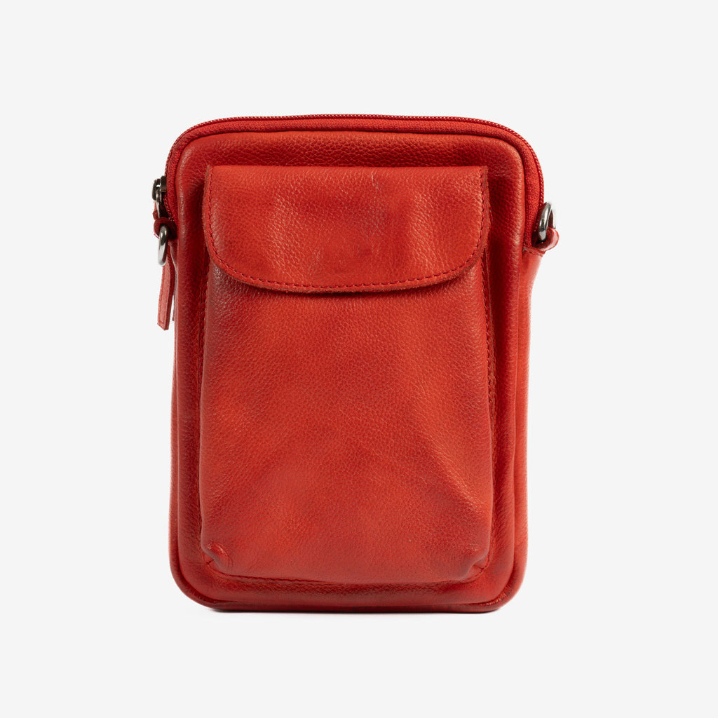 Bolso bandolera vertical de piel natural