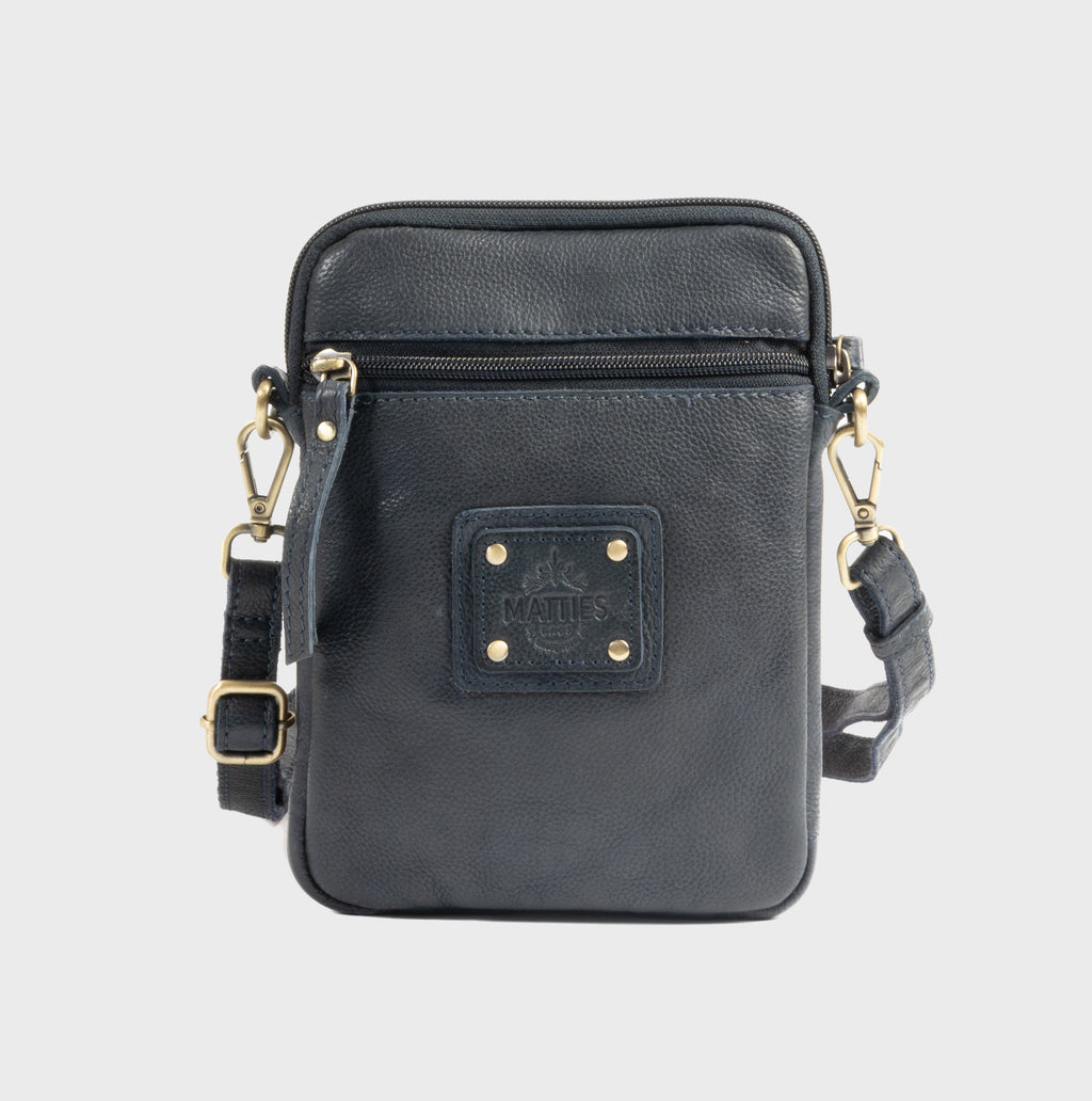 Bolso bandolera vertical de piel natural