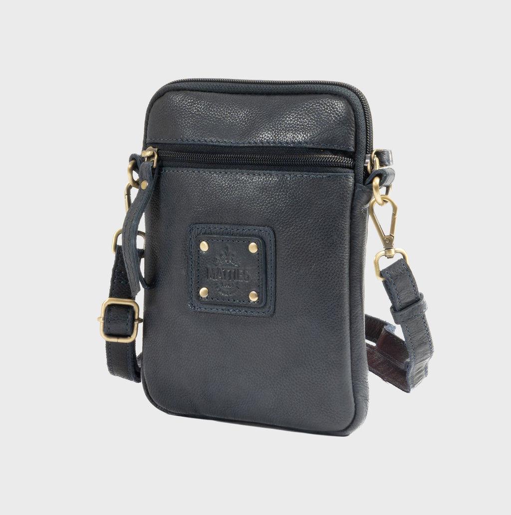 Bolso bandolera vertical de piel natural
