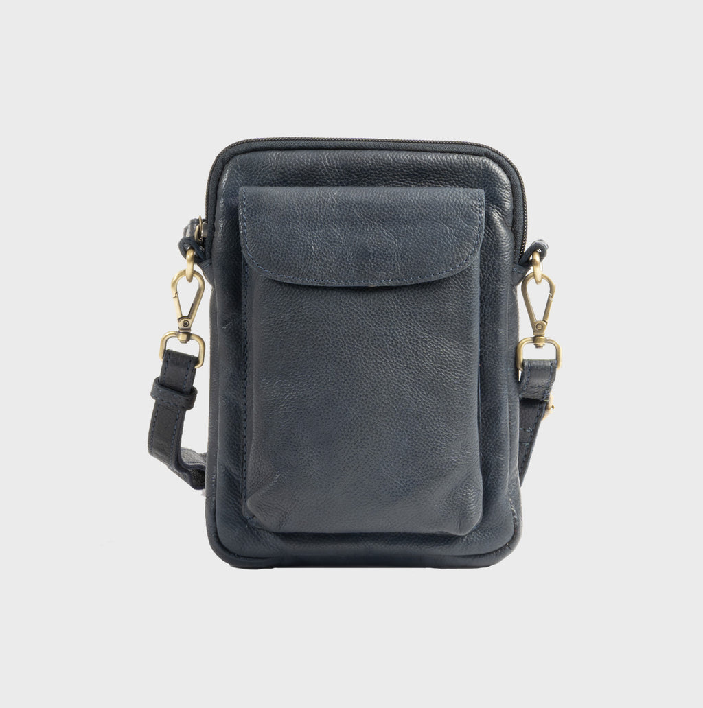 Bolso bandolera vertical de piel natural