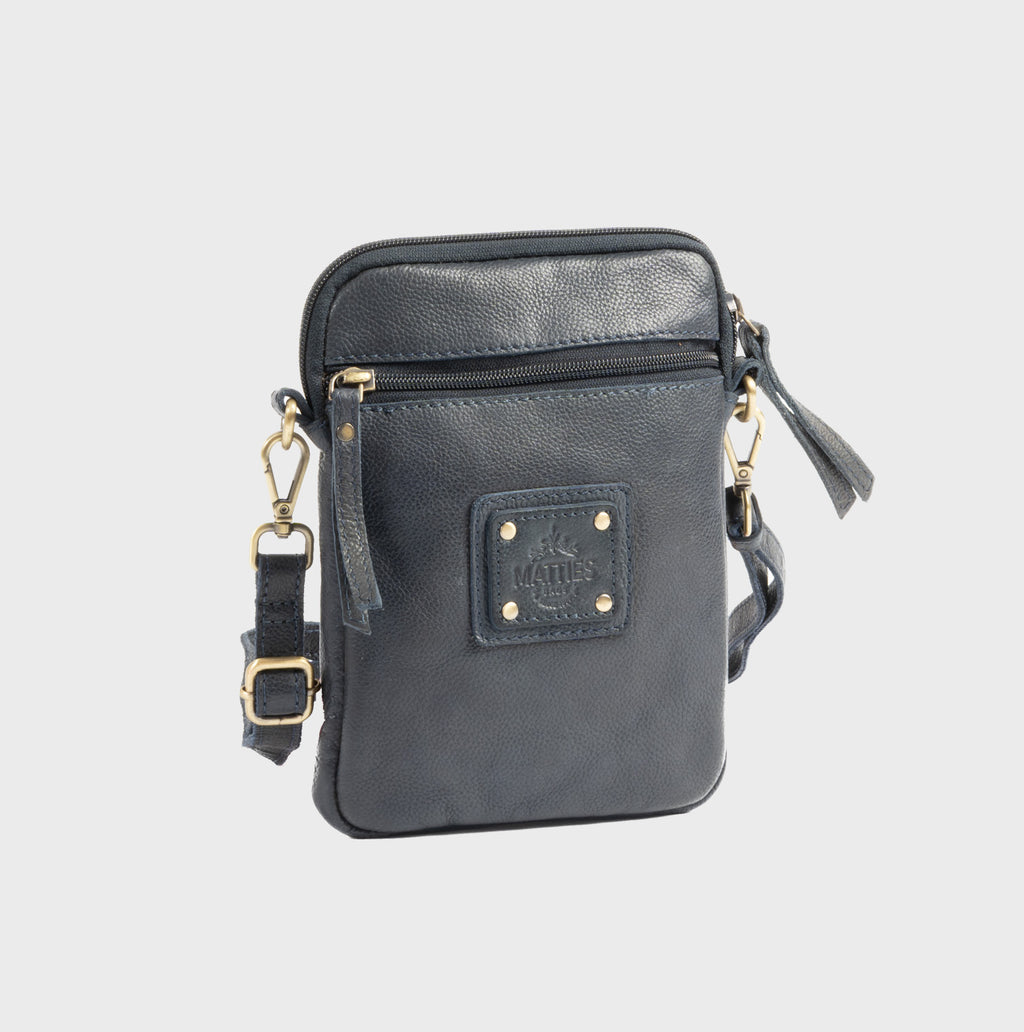 Bolso bandolera vertical de piel natural