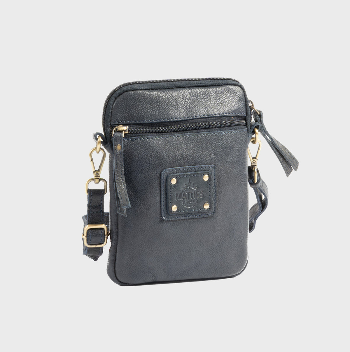 Bolso bandolera vertical de piel natural