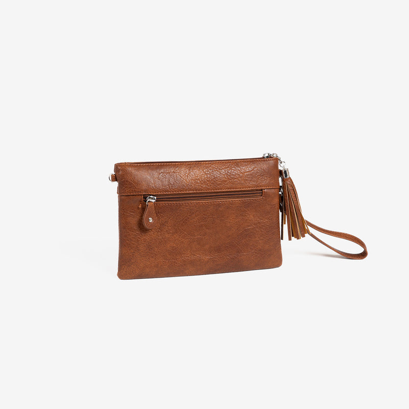 Tan handbag with detachable shoulder strap, Clutch bags collection