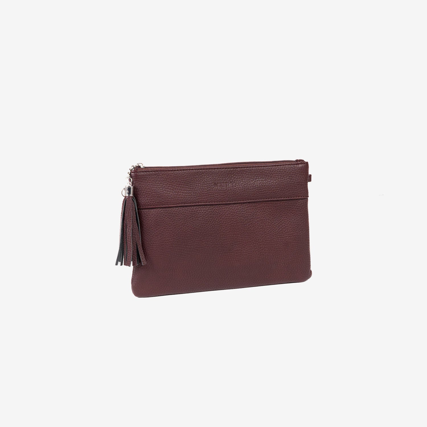Cartera de mano con bandolera, color burdeos, Serie Carteras. 26 x 17 cm