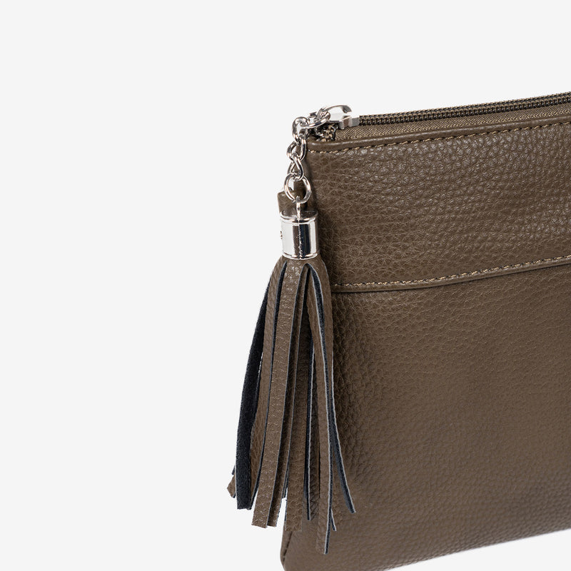 Clutch with shoulder strap, khaki color, Carteras Series. 26x17cm