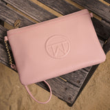 Bolso de mano con bandolera, color rosa, Serie carteras mano. 26x17 cm