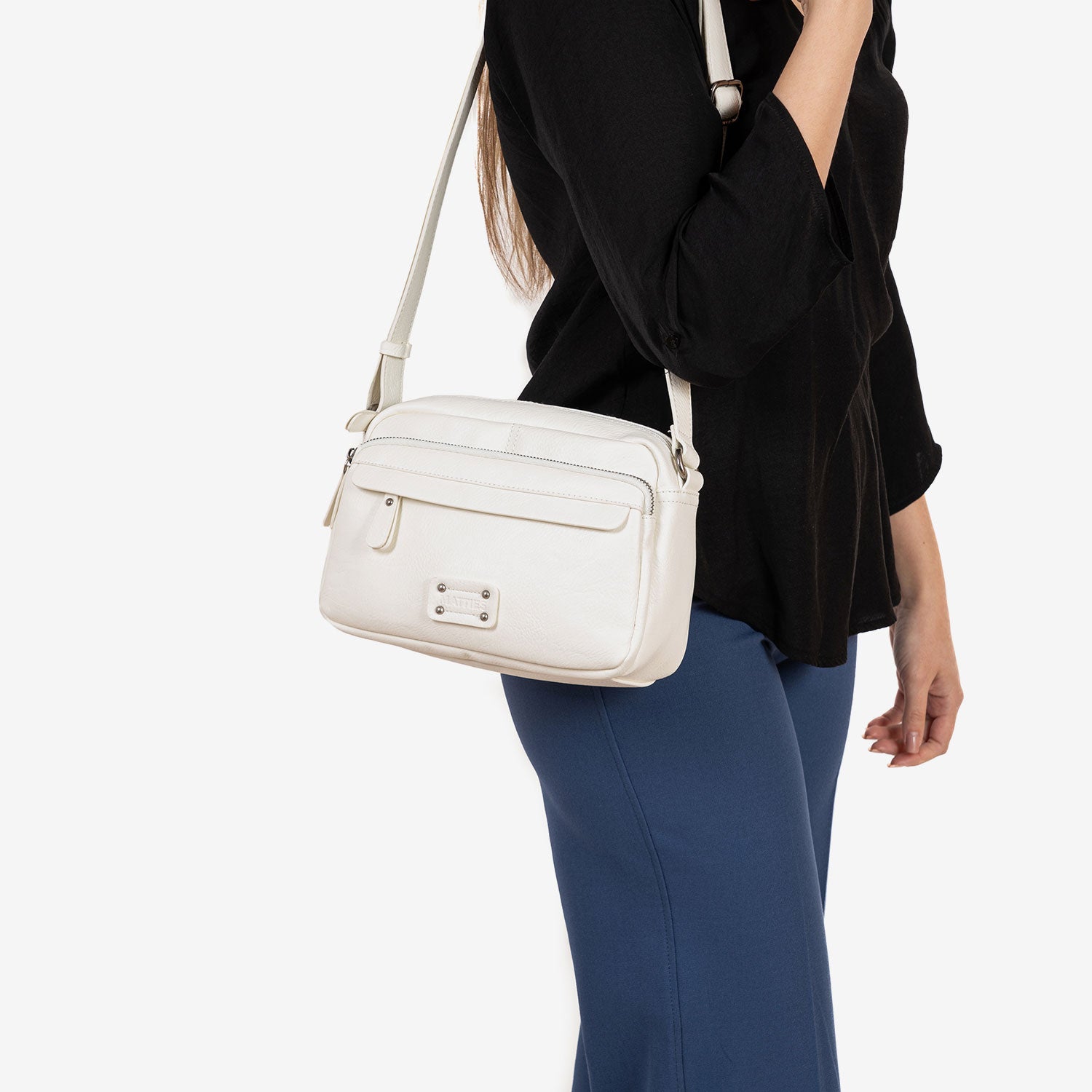 Bolso bandolera, color blanco, Serie Clásicos