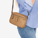 Small shoulder bag for women, taupe color, Minibags series. 21x14x05 cm