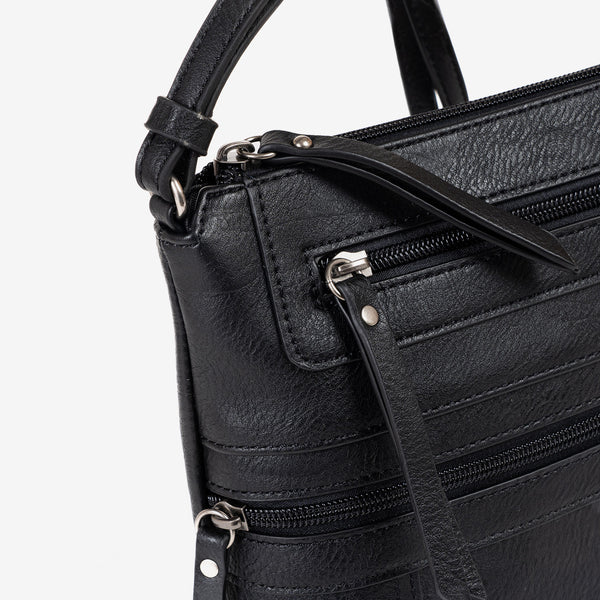 Bandolera pequeña para mujer, color negro, Serie minibags esmeralda. 20x21x05 cm