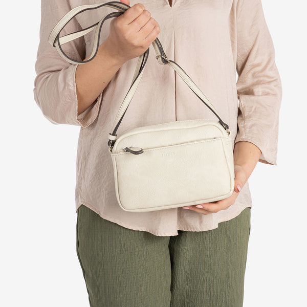 MINI CROSSBODY BAG FOR WOMEN, BEIGE-V COLOR, MINIBAGS ESMERALDA SERIES. 20x13x8 cm