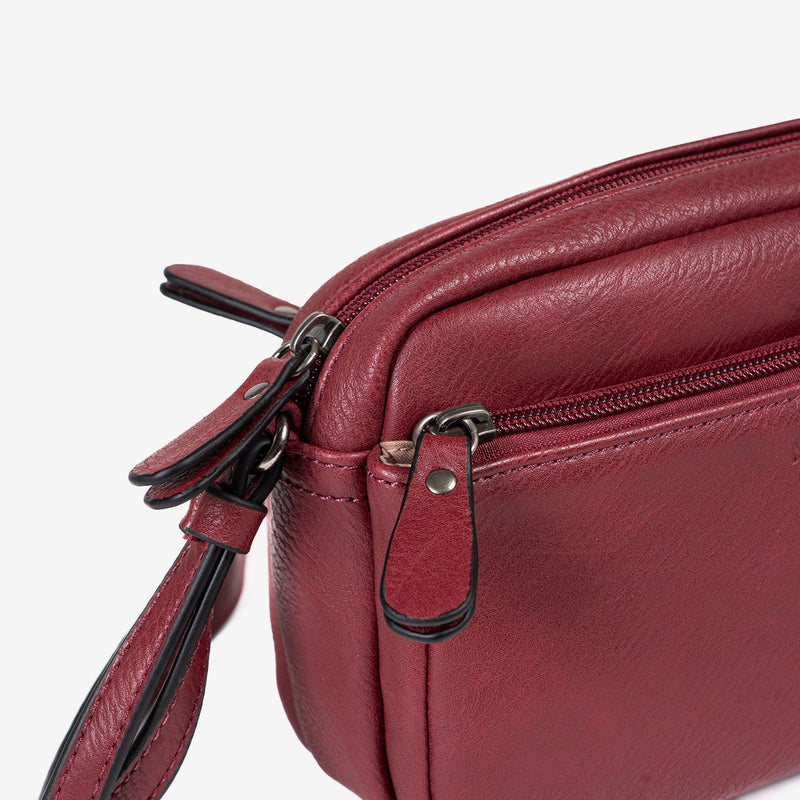 MINI CROSSBODY BAG FOR WOMEN, BURGUNDY COLOR, EMERALD MINIBAGS SERIES. 20x13x8cm