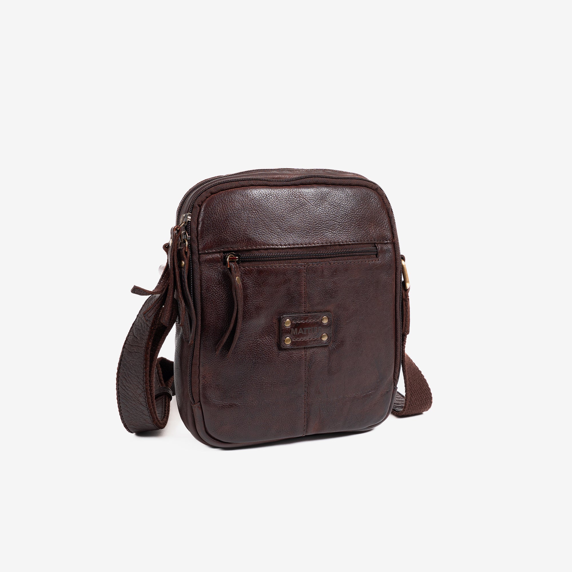 Bolso reportero para hombre, color marrón, Colección antic leather. 19x25 cm