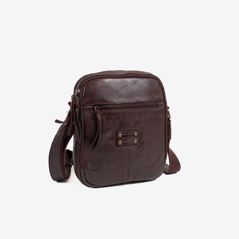 Man cross body bag, brown color, Collection antic leather. 19x25 cm