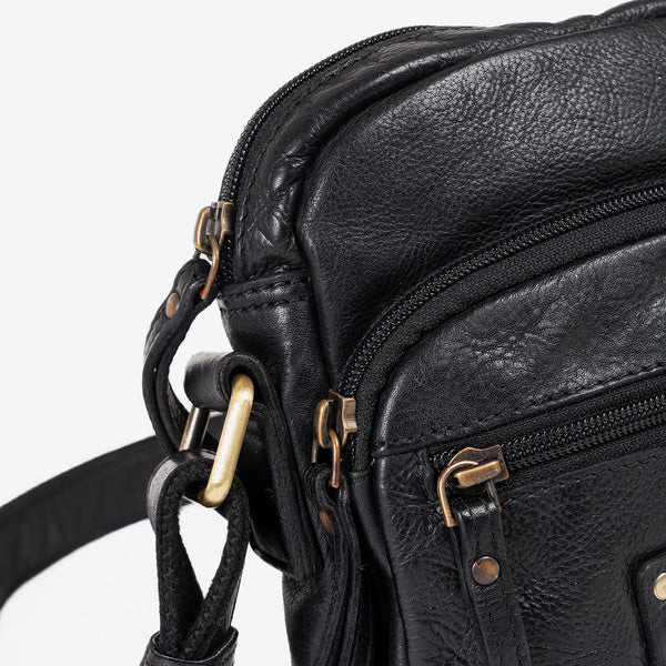 Reporter bag for men, black color, antic leather collection