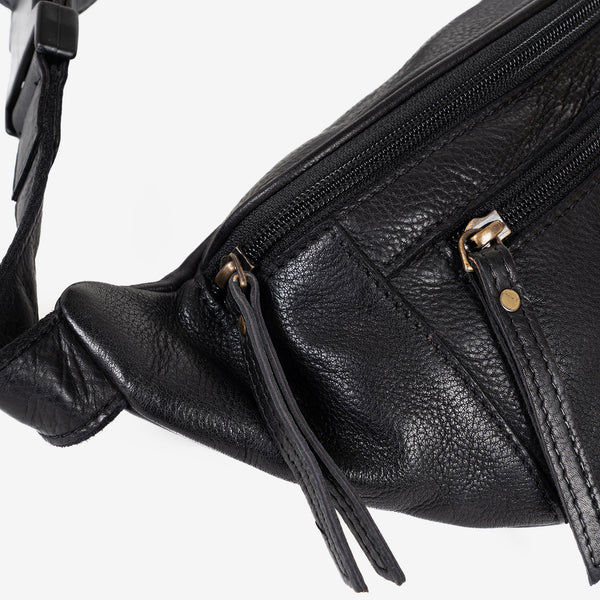 Men's waist bag, black, antic leather collection