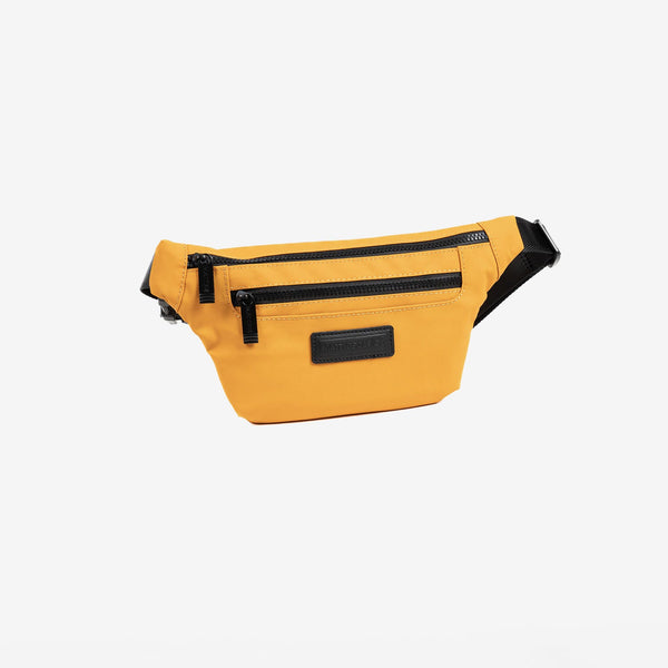 FANNY PACK FOR MEN, MUSTARD COLOR, COATED NYLON COLLECTION. 28x15.5 cm