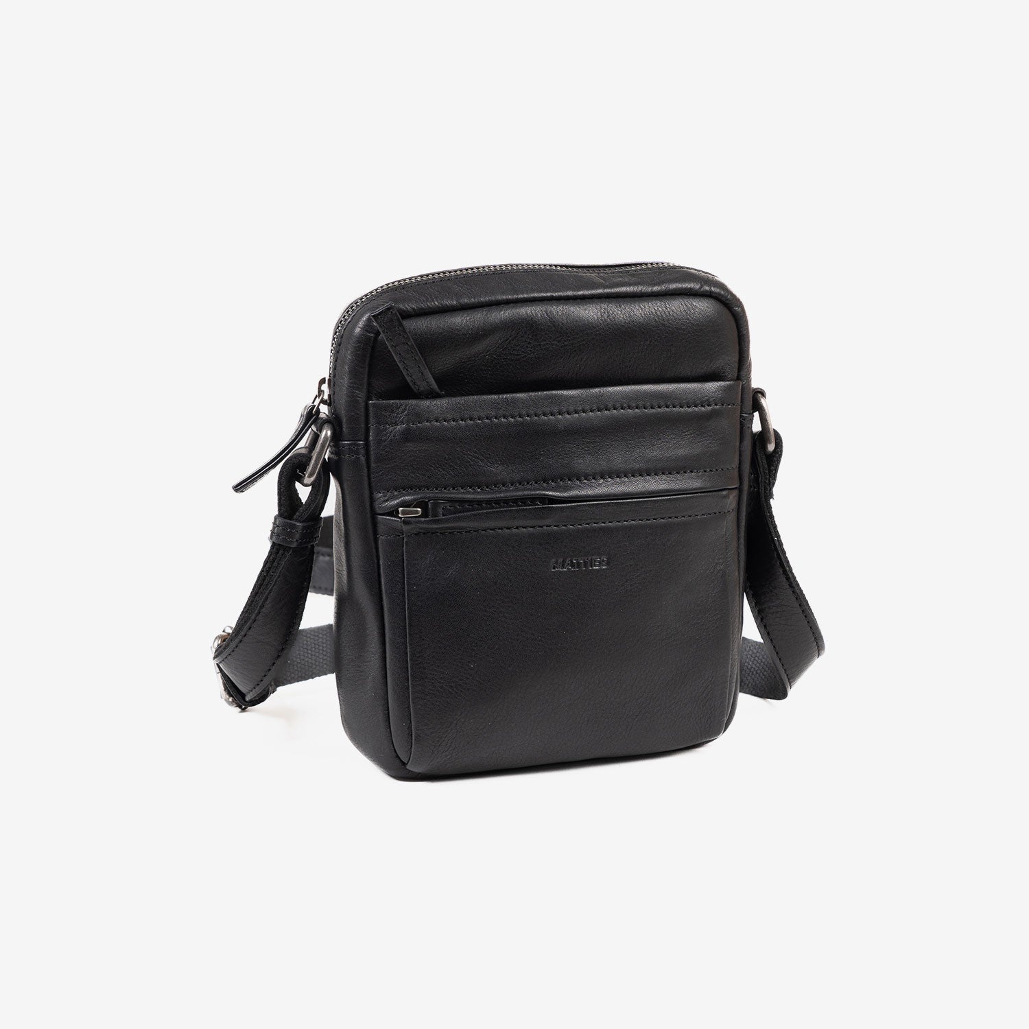 CROSSBODY BAG FOR MEN, COLOR Black, COW SILKY/LEATHER COLLECTION. 18x20 cm